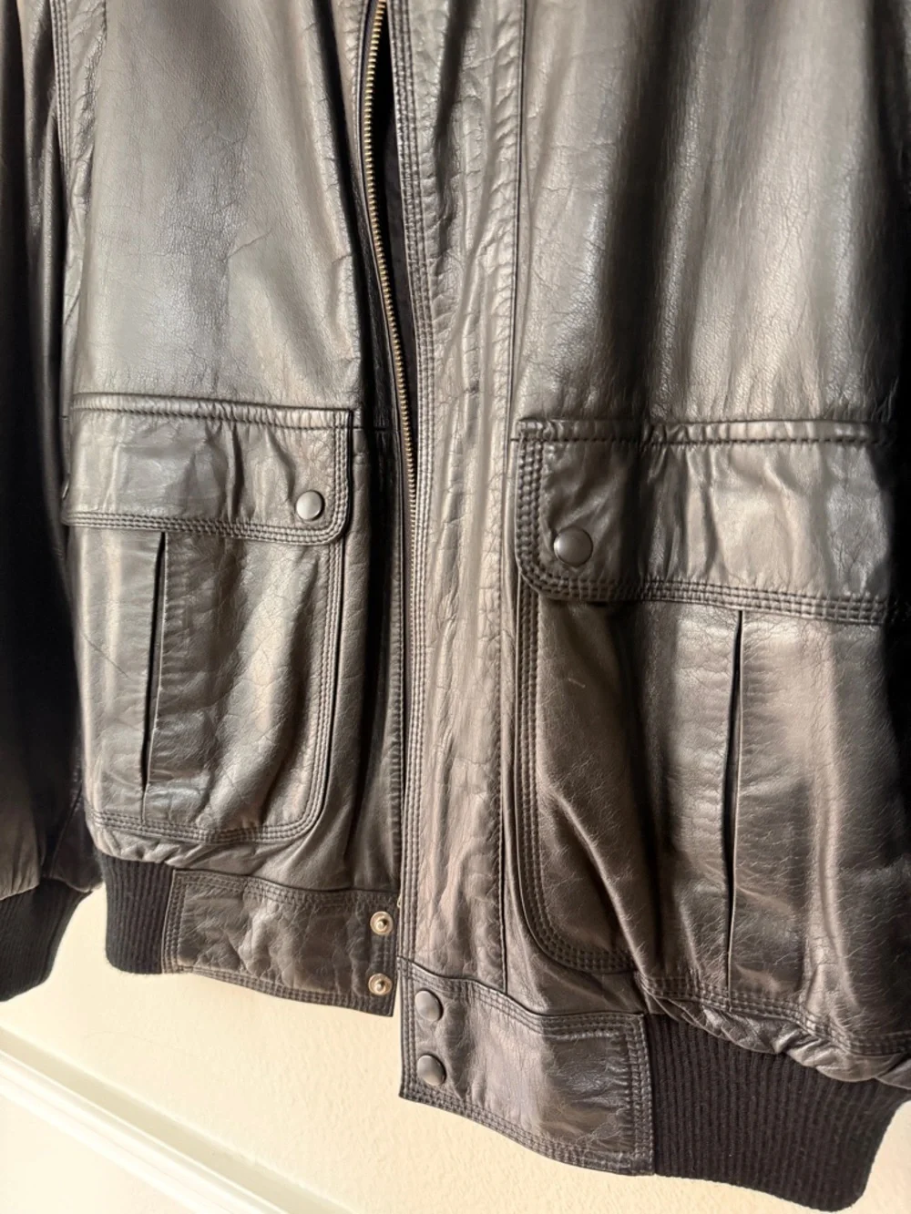 Members Only Black Leather Flight-Style Bomber Jacket‎ Classic Retro Biker M 42